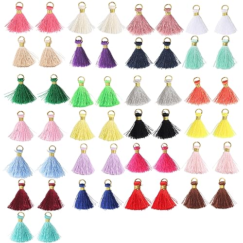 KQNM 50 Stück Bunte Quasten-Charms, handgefertigte Baumwoll-Quasten-Charms, Mini-Bunte Quasten-Ohrringe, Basteln, Schlüsselanhänger, Dekoration, Schmuckherstellung, Lesezeichen, Souvenirs, DIY von KQNM