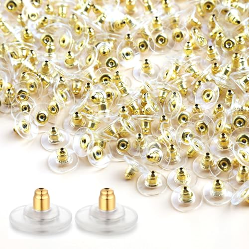KQOZG 100pcs Ohrstecker Verschluss Rohlinge, Ohrring Silikon Stopper, Ohrringstecker Ohrringverschlüsse (Plastik - Edelstahl) (Klar) von KQOZG