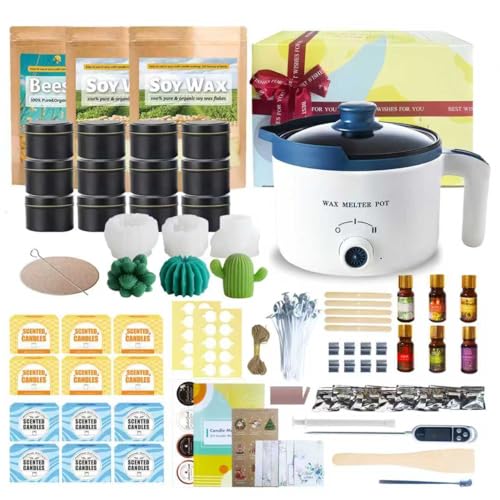 Komplettes Kerzenherstellungs-Kit mit elektrischem Wachsschmelztopf, DIY Wachsschmelzset für Erwachsene Anfänger, Sojawachs für Kerzenherstellung, Vollduftkerzen-Kit für Kunst & Handwerk von KQU