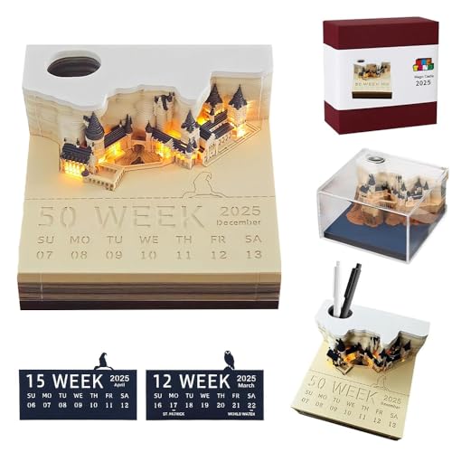 KQWVZ 3D Kalender 2026, 3D Kalender Abreißen 2026, 3D Notizblock mit Licht, 3D Tischkalender-Notizblock, 2026 3D Tischkalender-Notizblocks mit Glasklarem Anzeigebox von KQWVZ