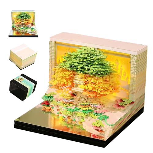 KQWVZ 3D-Notizblock, 3D Kalender Abreißen, DIY Papierskulptur Baumhaus 3D Kalender, 2026 3D Tischkalender Mit LED-Lichtern, 3D Memo Block Für Weihnachten Thanksgiving Geburtstag (Bunte Bäume) von KQWVZ