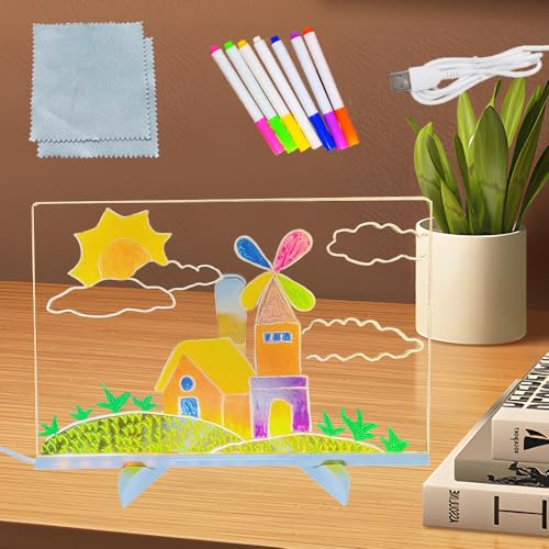 KQWVZ LED Notiztafel Mit Farben, 30x20cm Nachrichtentafel mit LED mit 7 Farben Stift/Verstellbarem Ständer, Acryl Leuchtende Schreibtafel, Note Board Abwischbar, Notizblock, Schreibtafel, Memo von KQWVZ