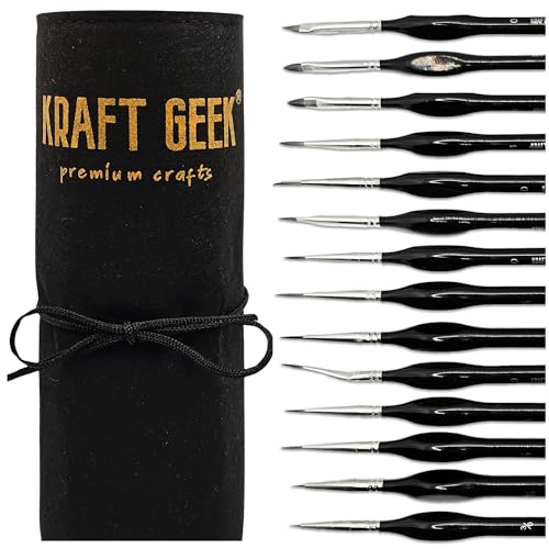KRAFT GEEK 15-teiliges Pinsel-Set mit tragbarer Tasche, ideal für Miniaturen, Modelle, Kunst, Acryl, Nägel, Aquarell, Öl und Warhammer 50 K von KRAFT GEEK
