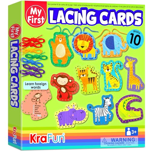 KRAFUN Einfaches Safari- und Tier-Schnürkarten-Set für Anfänger, 10 Vorschul-Schnürkarten-Projekte für Kinder zum Basteln und Basteln, Anleitung inklusive, Schnürkarten für Kleinkinder, Feinmotorik KRAFUN Einfaches Safari- und Tier-Schnürkarten-Set für Anfänger, 10 Vorschul-Schnürkarten-Projekte für Kinder zum Basteln und Basteln, Anleitung inklusive, Schnürkarten für Kleinkinder, Feinmotorik von KRAFUN