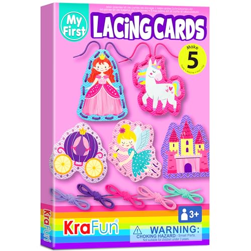 KRAFUN Lacing Card Kit - Princess Anfänger Einhorn Schnürkarten-Set für Kinder zum Basteln, 5 einfache Prinzessinnen-Schnürprojekte, Anleitung inklusive, Schnürkarten für Kleinkinder, Spielzeug KRAFUN Lacing Card Kit - Princess Anfänger Einhorn Schnürkarten-Set für Kinder zum Basteln, 5 einfache Prinzessinnen-Schnürprojekte, Anleitung inklusive, Schnürkarten für Kleinkinder, Spielzeug von KRAFUN