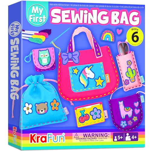 KRAFUN Mein erstes Nähtaschen-Set zum Basteln für Anfängerkinder, 6 einfache DIY-Nähprojekte für Handtaschentaschen mit Tiermotiven, Anleitung zum Nähen und Filzen von Stickereien, Geschenk KRAFUN Mein erstes Nähtaschen-Set zum Basteln für Anfängerkinder, 6 einfache DIY-Nähprojekte für Handtaschentaschen mit Tiermotiven, Anleitung zum Nähen und Filzen von Stickereien, Geschenk von KRAFUN