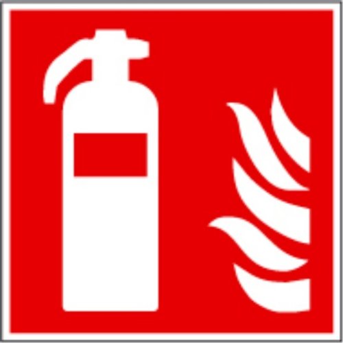Symbol-Schild "F001 Feuerlöscher", ASR A1.3 und ISO 7010, 15x15 cm, Kunststoff, nachleuchtend, selbstklebend von KRAJEWSKI