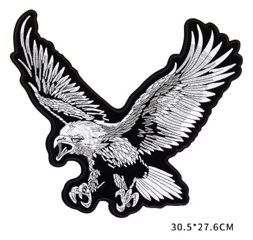 Aufnäher Adler 30x27cm Silber Gold Punk Stoff Aufbügler Kleidung von KREATIONS