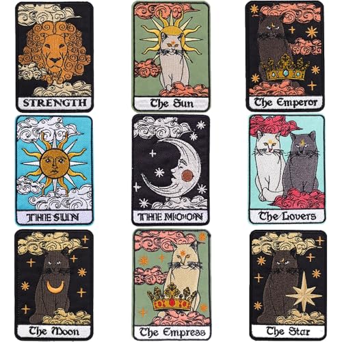 Bestickter Punk Tarot Katze Tier Sonne Mond Aufnäher Bestickter Punk Tarot Katze Tier Sonne Mond Aufnäher von KREATIONS