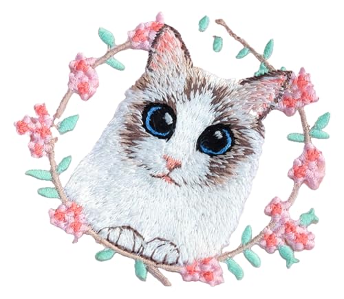 Blumenkranz Katze, Tier-Stickerei, Aufnäher für Kleidung & Taschen Blumenkranz Katze, Tier-Stickerei, Aufnäher für Kleidung & Taschen von KREATIONS