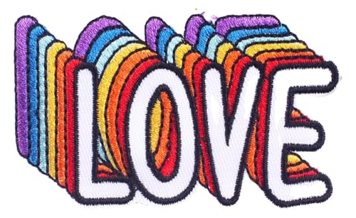 Bunte Regenbogen-Stoffaufkleber mit Herz-Applikation, zum Aufbügeln Bunte Regenbogen-Stoffaufkleber mit Herz-Applikation, zum Aufbügeln von KREATIONS
