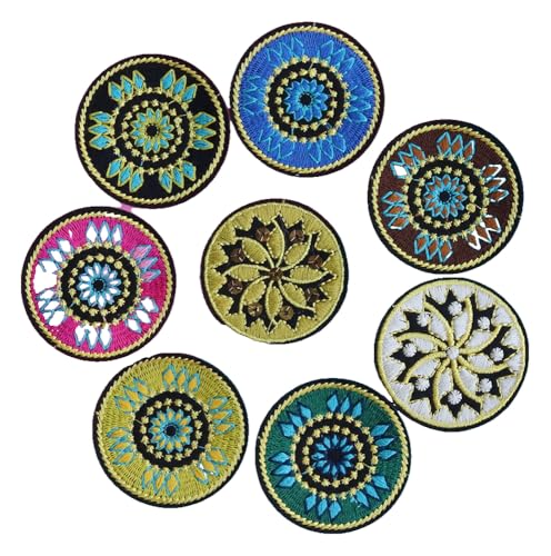 Modische Blumen-Stickerei-Aufnäher, 8 Stück, runde Pailletten, DIY Kleidung von KREATIONS