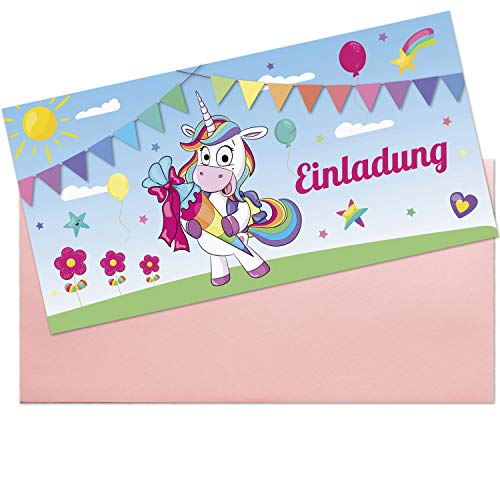 KREATIVES HERZ Einhorn Einladungskarten Einschulung (10er Set) DINlang (210x105mm) Karten für Mädchen 1. Schultag Schulanfang Einschulungskarten von KREATIVES HERZ