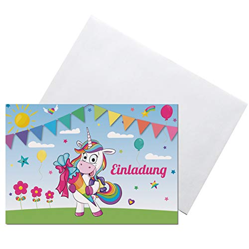 KREATIVES HERZ Einladungskarten zur Einschulung Schulanfang Einhorn Einladungen (A6) für Jungen und Mädchen (10 Karten + weiße Umschläge) von KREATIVES HERZ