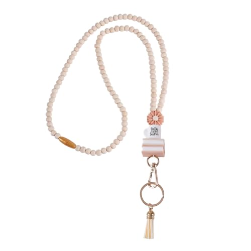 Lehrer-Schlüsselband mit Holzperlen für Frauen – 49,5 cm Boho-Gänseblümchen-Holzperlen-Schlüsselband mit Quaste und O-Ring – niedliche Ausweishalter-Halskette für Schlüssel, Ausweise, Büro Lehrer-Schlüsselband mit Holzperlen für Frauen – 49,5 cm Boho-Gänseblümchen-Holzperlen-Schlüsselband mit Quaste und O-Ring – niedliche Ausweishalter-Halskette für Schlüssel, Ausweise, Büro von KRENIE