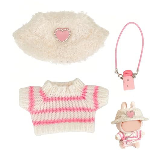 Puppenkleidung für 17 cm große Labubu-Puppen - 3-teiliges Outfit Set Kleidung Zubehör für LA-BU Puppen, inklusive handgestricktem Pullover, Hut und Wasserkocher, für Jungen & Mädchen (keine Puppe von KRENIE