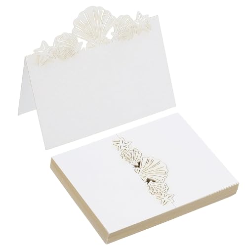 Tischkarten für Hochzeiten, lasergeschnitten, Strandmotiv, gefalteter Zeltstil für Hochzeitsempfang, Party, Abendessen, Buffet, Weiß, 12 x 9 cm, 50 Stück Tischkarten für Hochzeiten, lasergeschnitten, Strandmotiv, gefalteter Zeltstil für Hochzeitsempfang, Party, Abendessen, Buffet, Weiß, 12 x 9 cm, 50 Stück von KRENIE