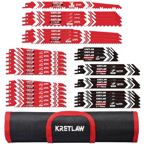 KRETLAW Säbelsägeblätter 36-teilig, Ersatzsägeblatt Set aus HCS- und Bimetall für Holz, Metall und Kunststoff mit Handtasche KRETLAW Säbelsägeblätter 36-teilig, Ersatzsägeblatt Set aus HCS- und Bimetall für Holz, Metall und Kunststoff mit Handtasche von KRETLAW