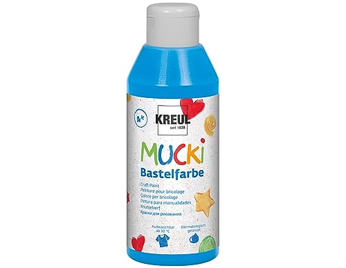 KREUL 24211 - Mucki Bastelfarbe für Kinder, 250 ml in blau, Kindermalfarbe auf Wasserbasis, parabenfrei, glutenfrei, laktosefrei und vegan, auswaschbar, vermalbar mit Pinsel und Schwamm von KREUL