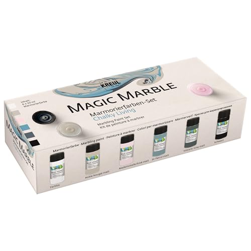 KREUL 73613 - Magic Marble Marmorierfarbe, Chalky Living Set, 6 x 20 ml Farbe in braun, rosa, petrol, grau, farblos und schwarz, zum Tauchmarmorieren von Holz, Glas, Kunststoff, Papier und Styropor von Kreul