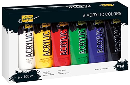 KREUL 84160 - Solo Goya Acrylic im Set, 6 Farben je 100 ml, cremige vielseitig einsetzbare Acrylfarbe in Studienqualität, auf Wasserbasis, schnell und matt trocknend, gut deckend, wasserfest von KREUL