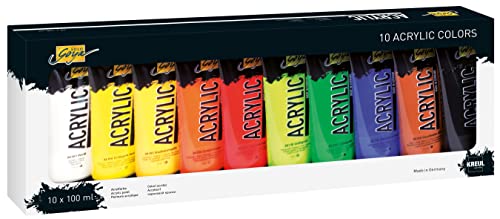 KREUL 84170 - Solo Goya Acrylic im Set, 10 Farben je 100 ml, cremige vielseitig einsetzbare Acrylfarbe in Studienqualität, auf Wasserbasis, schnell und matt trocknend, gut deckend, wasserfest von KREUL