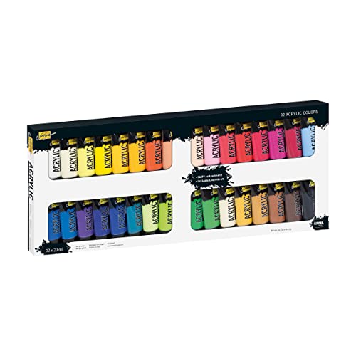 KREUL 84173 - Solo Goya Acrylic Set mit 32 Farben in 20 ml Tuben, cremige vielseitig einsetzbare Acrylfarbe in Studienqualität, auf Wasserbasis, schnell und matt trocknend, gut deckend, wasserfest von KREUL