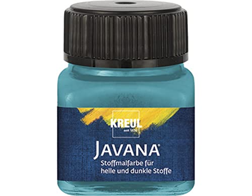 KREUL 90980 - Javana Stoffmalfarbe für helle und dunkle Stoffe, 20 ml Glas türkis, brillante Farbe auf Wasserbasis, pastoser Charakter, zum Stempeln und Schablonieren, nach Fixierung waschecht von Kreul