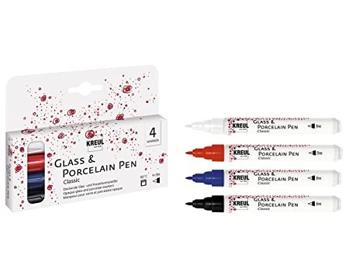 KREUL 16440 - Glass & Porcelain Pen Classic fine, 4 Farben im Set, formstabile Spitze, Strichstärke ca. 1 - 2 mm, deckende Glas- und Porzellanmalfarbe auf Wasserbasis KREUL 16440 - Glass & Porcelain Pen Classic fine, 4 Farben im Set, formstabile Spitze, Strichstärke ca. 1 - 2 mm, deckende Glas- und Porzellanmalfarbe auf Wasserbasis von Kreul