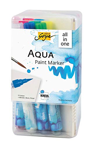 KREUL 18195 - Solo Goya Aqua Paint Marker Powerpack XXL, Set mit 17 Farben und einem Blender, Künstlerstifte mit elastischer Pinselspitze, wasserlösliche Farbe von Kreul