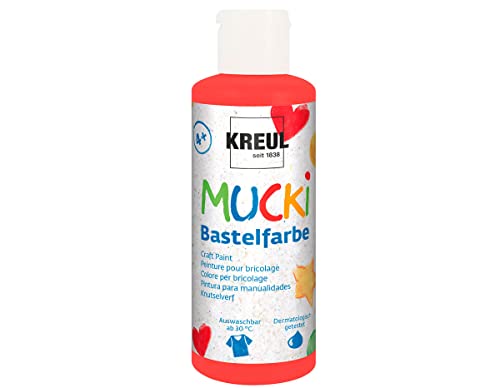 KREUL 24105 - Mucki Bastelfarbe für Kinder, 80 ml in rot, Kindermalfarbe auf Wasserbasis, parabenfrei, glutenfrei, laktosefrei und vegan, auswaschbar, vermalbar mit Pinsel und Schwamm von Kreul