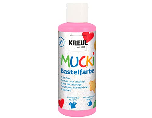 KREUL 24107 - Mucki Bastelfarbe für Kinder, 80 ml in rosa, Kindermalfarbe auf Wasserbasis, parabenfrei, glutenfrei, laktosefrei und vegan, auswaschbar, vermalbar mit Pinsel und Schwamm von Kreul