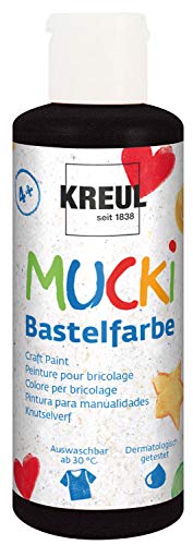 KREUL 24114 - Mucki Bastelfarbe für Kinder, 80 ml in schwarz, Kindermalfarbe auf Wasserbasis, parabenfrei, glutenfrei, laktosefrei und vegan, auswaschbar, vermalbar mit Pinsel und Schwamm von Kreul