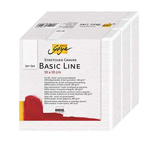 KREUL 631010 - Solo Goya Stretched Canvas Basic Line Keilrahmen 10 x 10 cm, 3er Set, mit Leinwand aus Baumwolle 4 fach grundiert, ideal für Öl, Acryl-und Gouachefarben von Kreul