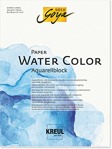 KREUL 68011 - Solo Goya Paper Water Color, Aquarellblock, ca. 18 x 24 cm, 300 g/qm, 20 Blatt, säurefrei und alterungsbeständig, naturweiß, für Malerei mit Aquarell- und Gouachefarben von Kreul