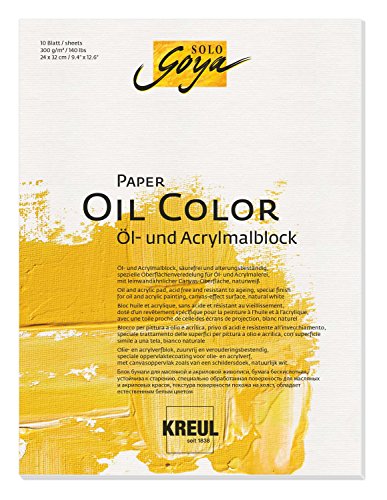 KREUL 68021 - Solo Goya Paper Color, Öl und - Acrylmalblock, ca. 24 x 32 cm, 300 g/qm, 10 Blatt, säurefrei und alterungsbeständig, naturweiß, leinwandähnliche Oberfläche für Öl- und Acrylfarben von Kreul