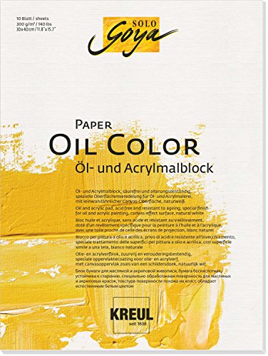 KREUL 68022 - Solo Goya Paper Color, Öl und - Acrylmalblock, ca. 30 x 40 cm, 300 g/qm, 10 Blatt, säurefrei und alterungsbeständig, naturweiß, leinwandähnliche Oberfläche für Öl- und Acrylfarben von Kreul