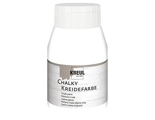 KREUL 75123 - Chalky Kreidefarbe, Snow White, 500 ml Kunststoffflasche, sanft - matte Farbe, cremig deckend, schnelltrocknend, für Effekte im Used Look von Kreul