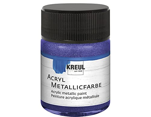KREUL 77576 - Acryl Metallicfarbe, 50 ml Glas in metallic violett, glamouröse Acrylfarbe mit Metalliceffekt auf Wasserbasis, cremig deckend, schnelltrocknend und wasserfest von Kreul