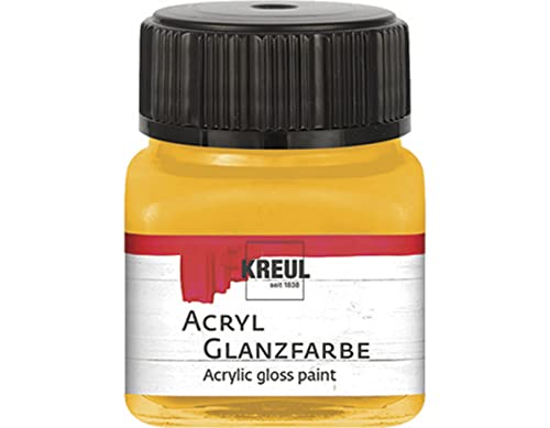 KREUL 79204 - Acryl Glanzfarbe, 20 ml Glas in dunkelgelb, glänzend-glatte Acrylfarbe zum Anmalen und Basteln, auf Wasserbasis, speichelecht, schnelltrocknend und deckend von Kreul