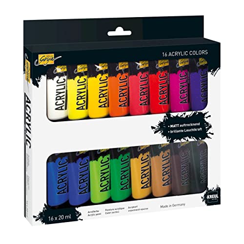 KREUL 84172 - Solo Goya Acrylic Set mit 16 Farben in 20 ml Tuben, cremige vielseitig einsetzbare Acrylfarbe in Studienqualität, auf Wasserbasis, schnell und matt trocknend, gut deckend, wasserfest KREUL 84172 - Solo Goya Acrylic Set mit 16 Farben in 20 ml Tuben, cremige vielseitig einsetzbare Acrylfarbe in Studienqualität, auf Wasserbasis, schnell und matt trocknend, gut deckend, wasserfest von KREUL