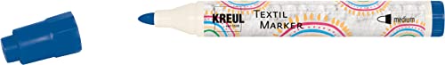 KREUL 90768 - Textil Marker medium, blau, mit großer unempfindlicher Faserspitze, Strichstärke circa 2 bis 4 mm, Stoffmalstift für helle Stoffe und Textilien, waschecht nach Fixierung von Kreul