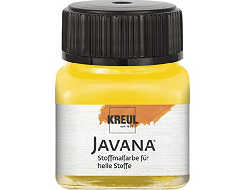 KREUL 90912 - Javana Stoffmalfarbe für helle Stoffe, 20 ml Glas in goldgelb, geschmeidige Farbe auf Wasserbasis mit cremigem Charakter, dringt fasertief ein, waschecht nach Fixierung von Kreul