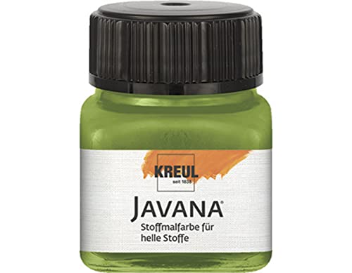 KREUL 90915 - Javana Stoffmalfarbe für helle Stoffe, 20 ml Glas in olivgrün, geschmeidige Farbe auf Wasserbasis mit cremigem Charakter, dringt fasertief ein, waschecht nach Fixierung von Kreul