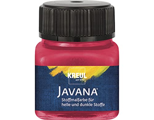 KREUL 90955 - Javana Stoffmalfarbe für helle und dunkle Stoffe, 20 ml Glas cherry, brillante Farbe auf Wasserbasis, pastoser Charakter, zum Stempeln und Schablonieren, nach Fixierung waschecht von Kreul