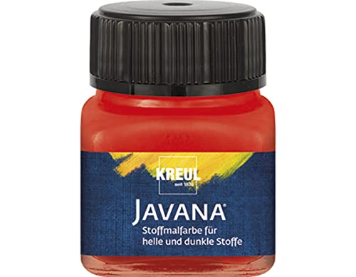 KREUL 90963 - Javana Stoffmalfarbe für helle und dunkle Stoffe, 20 ml Glas rot, brillante Farbe auf Wasserbasis, pastoser Charakter, zum Stempeln und Schablonieren, nach Fixierung waschecht von Kreul