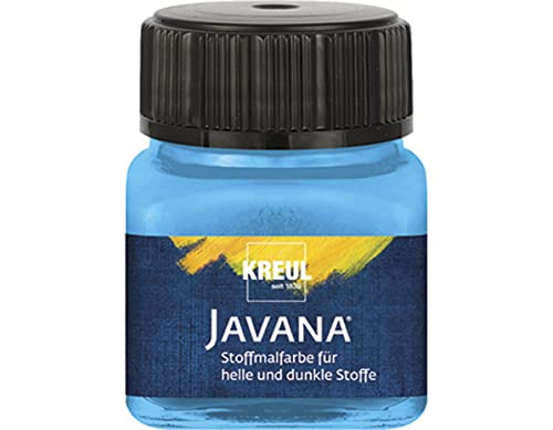 Kreul 90964 - Javana Stoffmalfarbe für helle und dunkle Stoffe, 20 ml Glas hellblau, brillante Farbe auf Wasserbasis, pastoser Charakter, zum Stempeln und Schablonieren, nach Fixierung waschecht von Kreul