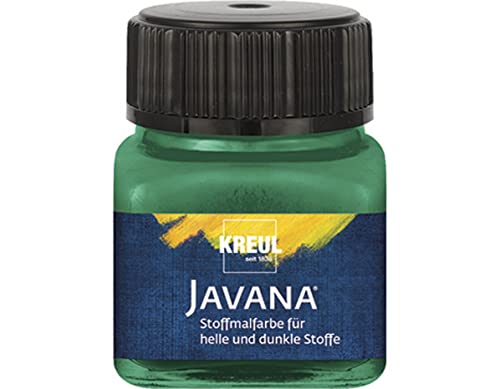 Kreul 90965 - Javana Stoffmalfarbe für helle und dunkle Stoffe, 20 ml Glas dunkelgrün, brillante Farbe auf Wasserbasis, pastoser Charakter, zum Stempeln und Schablonieren, nach Fixierung waschecht von Kreul