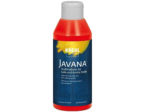 KREUL 91463 - Javana Stoffmalfarbe für helle und dunkle Stoffe, 250 ml Flasche rot, brillante Farbe auf Wasserbasis, pastoser Charakter, zum Stempeln und Schablonieren, nach Fixierung waschecht von Kreul