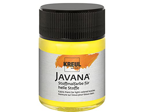 KREUL 91901 - Javana Stoffmalfarbe für helle Stoffe, 50 ml Glas in citron, geschmeidige Farbe auf Wasserbasis mit cremigem Charakter, dringt fasertief ein, waschecht nach Fixierung von Kreul